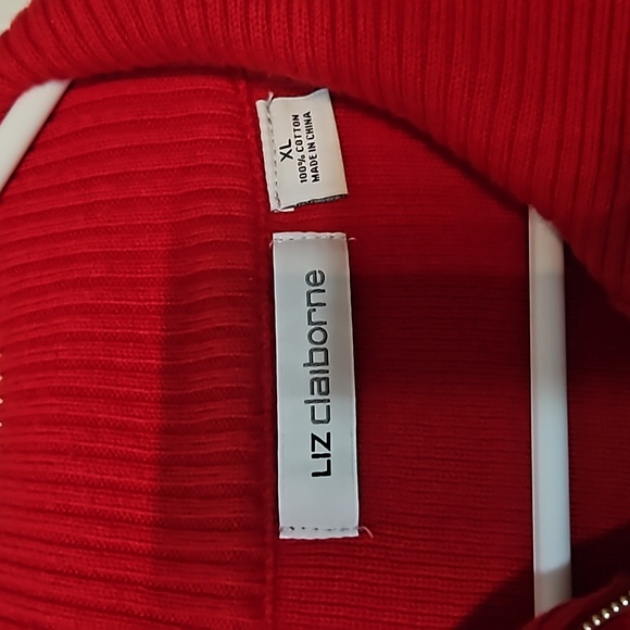 LIZ CLAIBORNE RED ZIP FRONT SWEATER XL - Picture 2 of 6